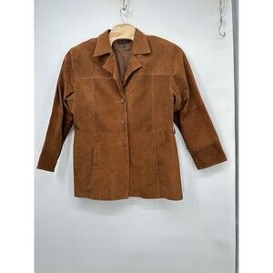 Brown Suede Leather Shacket Shirt Jacket Button Up Western Style XXL